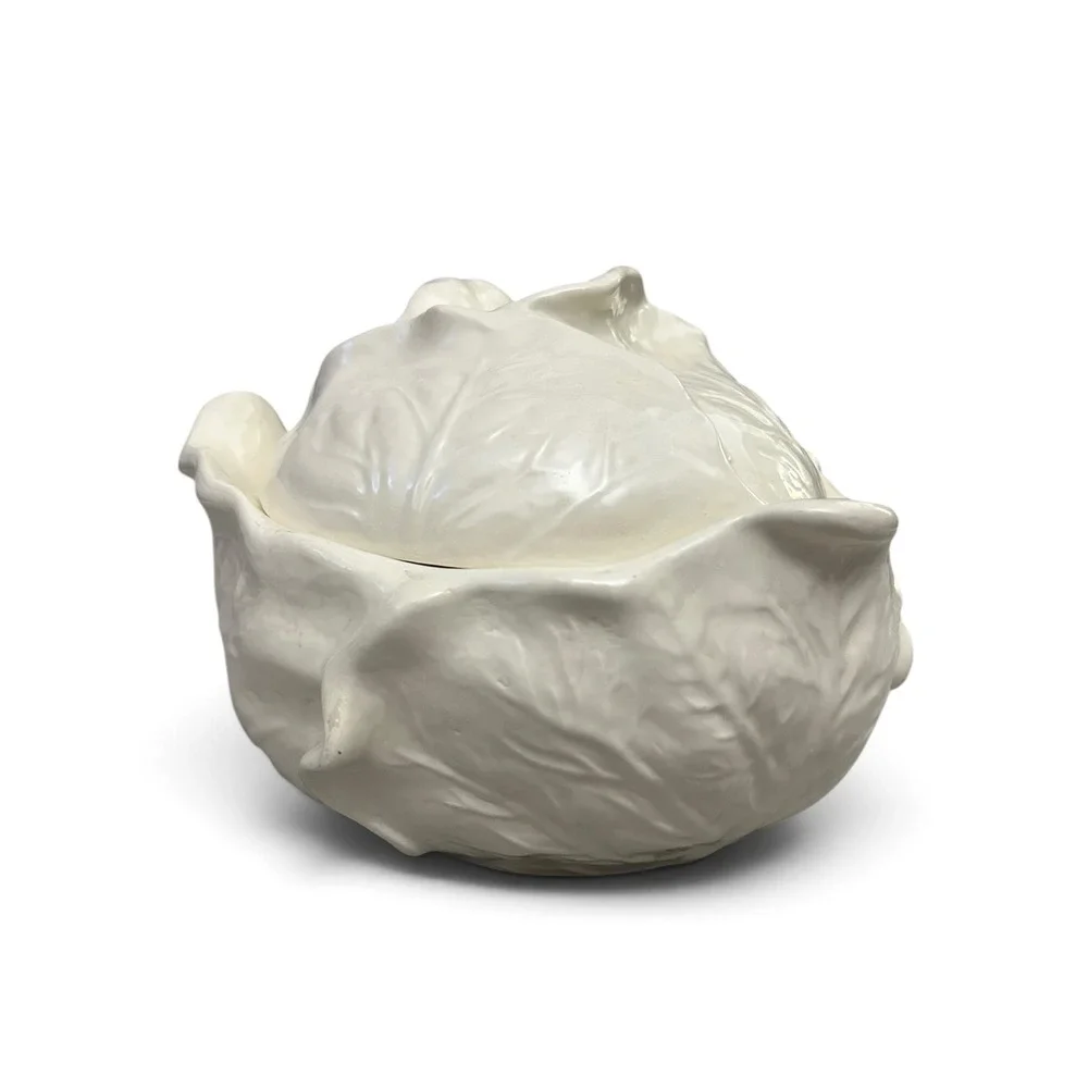 Vintage 1970s Holland Mold White Cabbage Head Covered Serving Bowl / Tureen